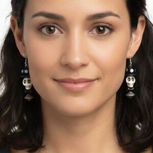 Handcrafted Skeleton Skull Day Of The Top Hat Drop Surgical Steel Wire Earrings